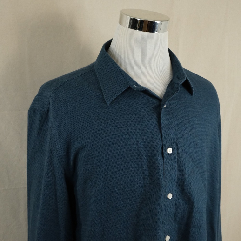 UNTUCKit XXL Wrinkle Free Regular Fit Button Front Shirt Blue Knit Cotton Mens